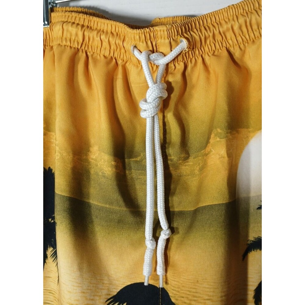 Corona Shorts Mens Large Black Yellow Swim Trunks Palm Tree Print